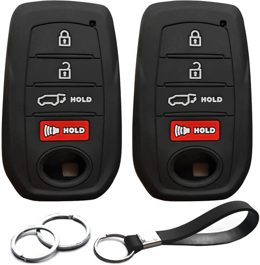 2Pcs Compatible with Toyota Tacoma Prius Venza Corolla Crown Sequoia Tundra Grand Highlander RAV4 Prime Mirai Smart 4 Buttons Key Fob Cover Case Key Chain Protector Keyless Entry Remote Holder