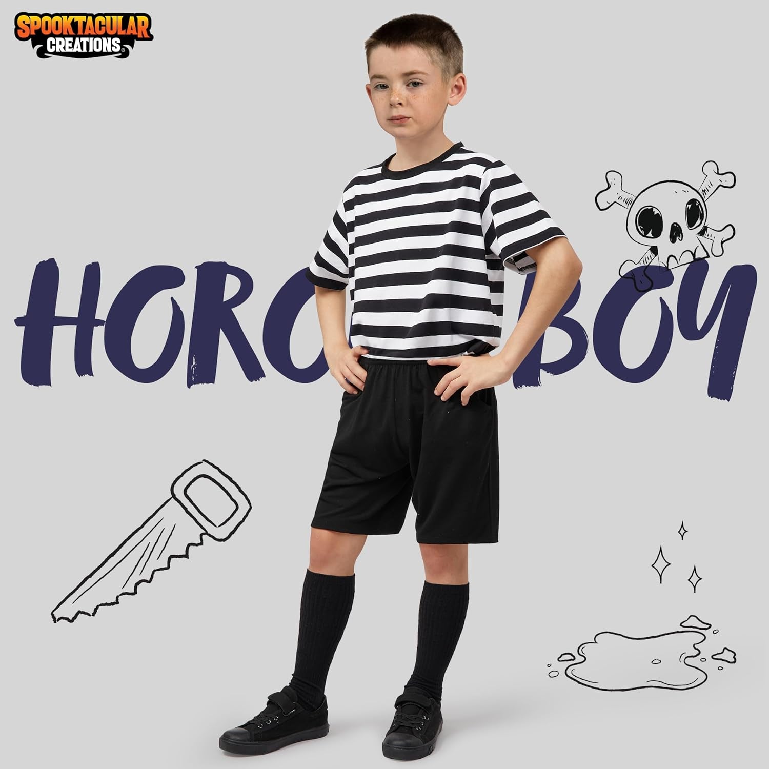 Halloween Kids Costume for Boys, Black and White Striped Shirt for Halloween Costume Cosplay Parties