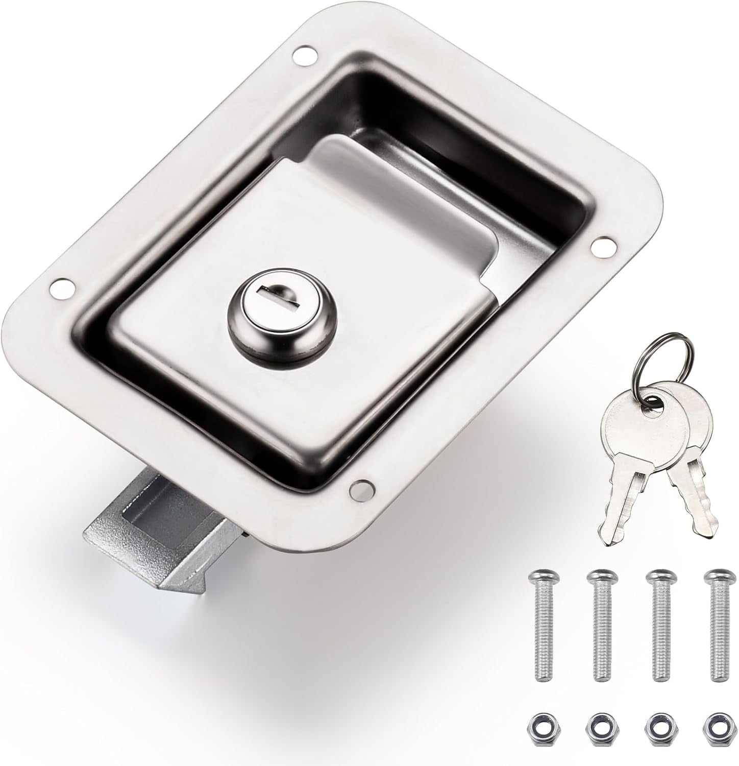 Stainless Steel Truck Tool Box Lock, Paddle Latch Replacement Lock for Truck Box, Toolbox Handle Trailer Door Latch RV Camper Electrical Cabinet, 5.85" L X 4.25" W with Key TRUCK DRIVER