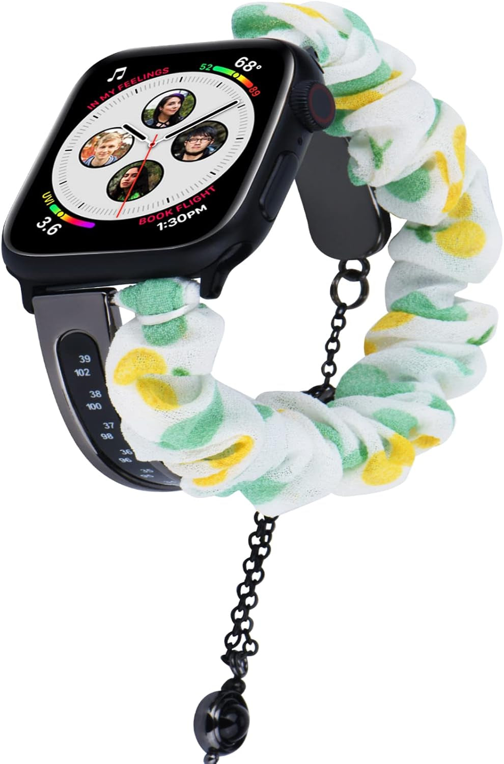 Elastic Fabric Apple Watch Bands Compatible with Iwatch Series Ultra Series SE 8 7 6 5 4 3 Women Apple Watch Band Bracelet with Pendant Charm (42Mm/44Mm/45Mm, Black)