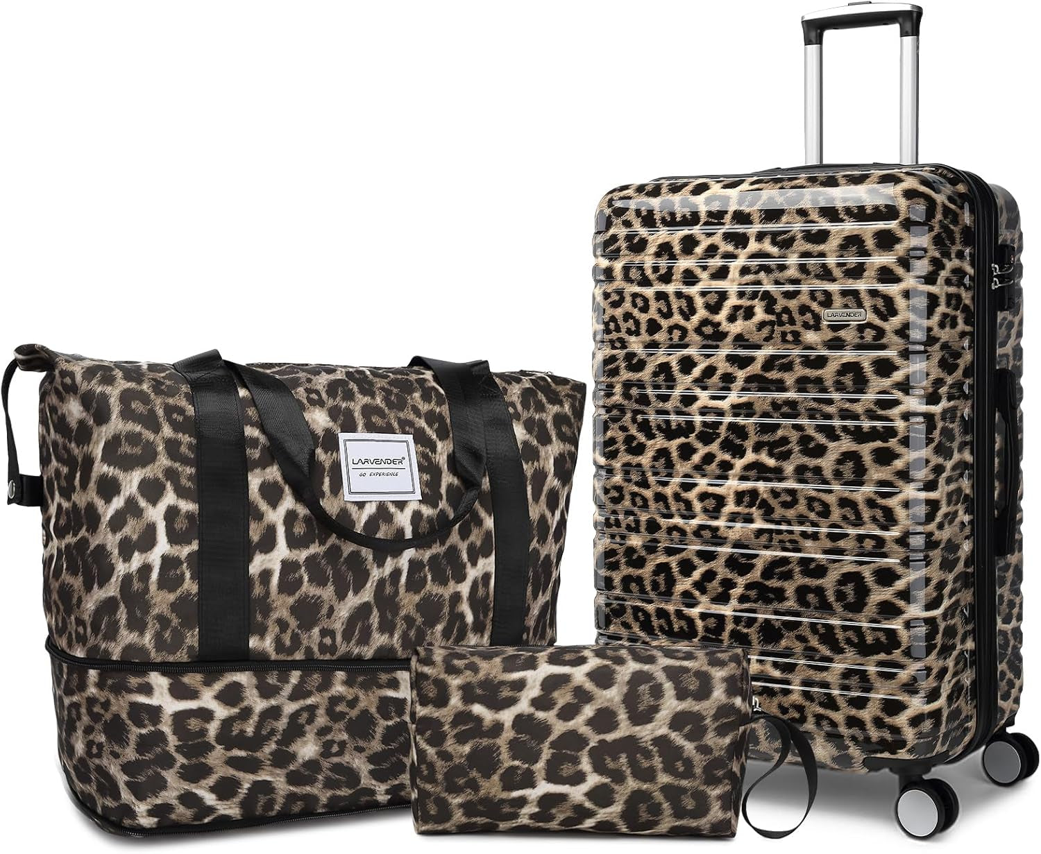 Luggage Sets 3 Piece, Hardside 20 in Carry on Luggage Airline Approved PC+ABS Suitcase Set with Spinner Wheels TSA Lock, Lightweight Rolling Suitcase for Men and Women, Leopard