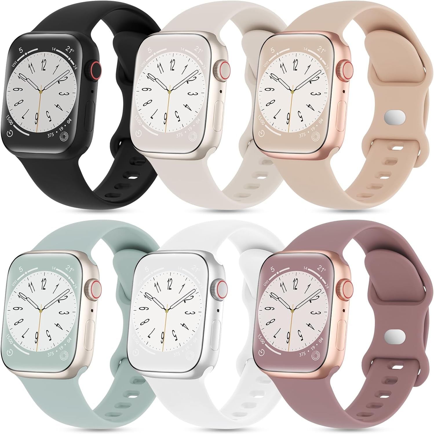 6 Pack Sport Silicone Bands Compatible with Apple Watch Band 38Mm 40Mm 41Mm 42Mm 44Mm 45Mm 49Mm, Soft Strap Waterproof Wristband for Iwatch Series 9 8 SE 7 6 5 4 3 2 1 Ultra Women Men