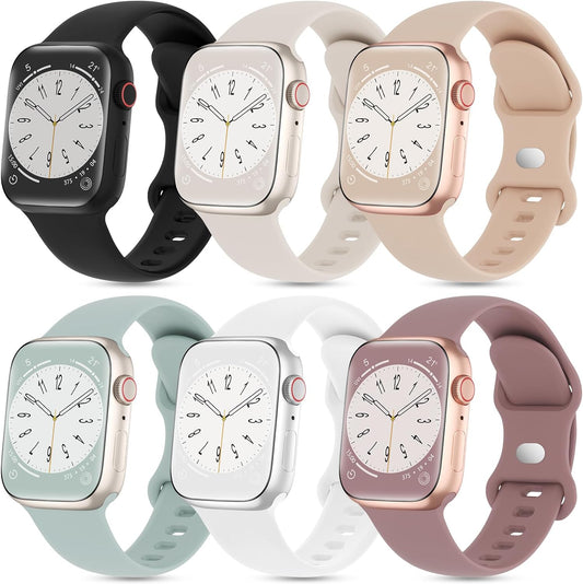 6 Pack Sport Silicone Bands Compatible with Apple Watch Band 38Mm 40Mm 41Mm 42Mm 44Mm 45Mm 49Mm, Soft Strap Waterproof Wristband for Iwatch Series 9 8 SE 7 6 5 4 3 2 1 Ultra Women Men