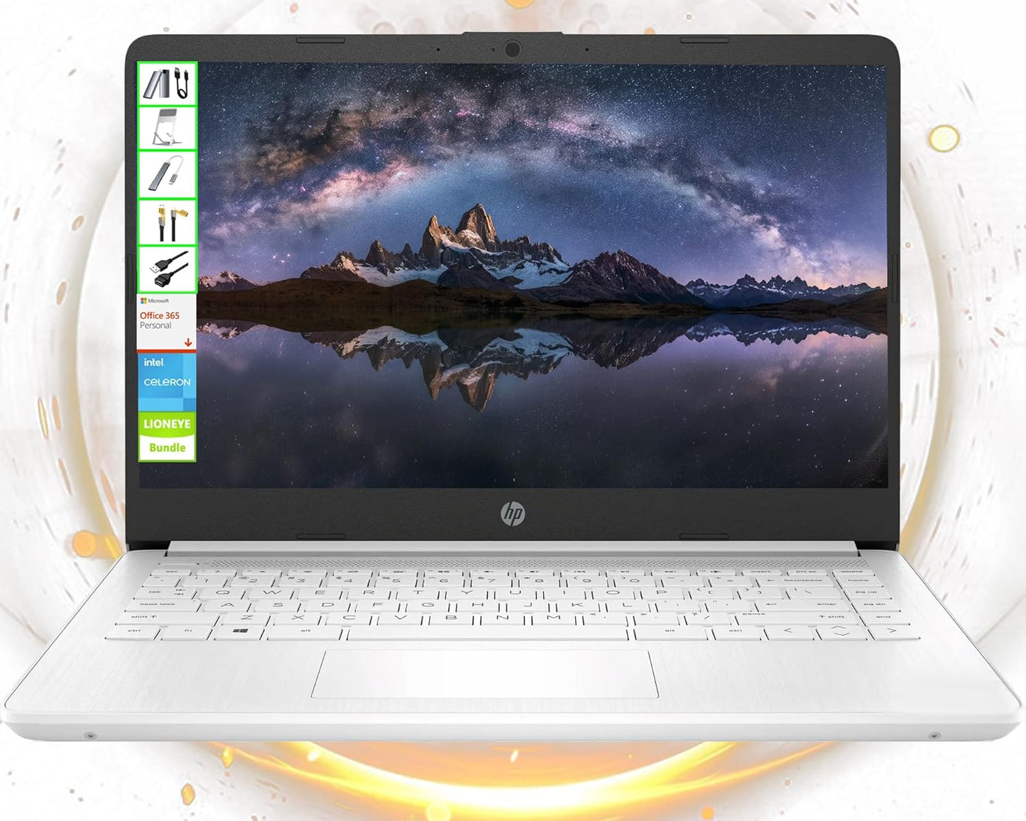 Ai-Powered Laptop with Microsoft Office and 1TB Cloud Storage Included for 1-Year| 14" HD Computer| 16GB RAM| 128GB SSD & 128GB Card & 128GB Portable SSD| Intel 4-Core CPU| Webcam| Win11| LE Bundle
