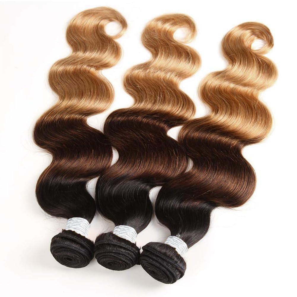 10A Ombre Human Hair Bundles 100% Unprocessed Virgin Human Hair Extensions 3 Tone 1B 4 27 Color Ombre Brazilian Body Wave Hair Bundles for Women