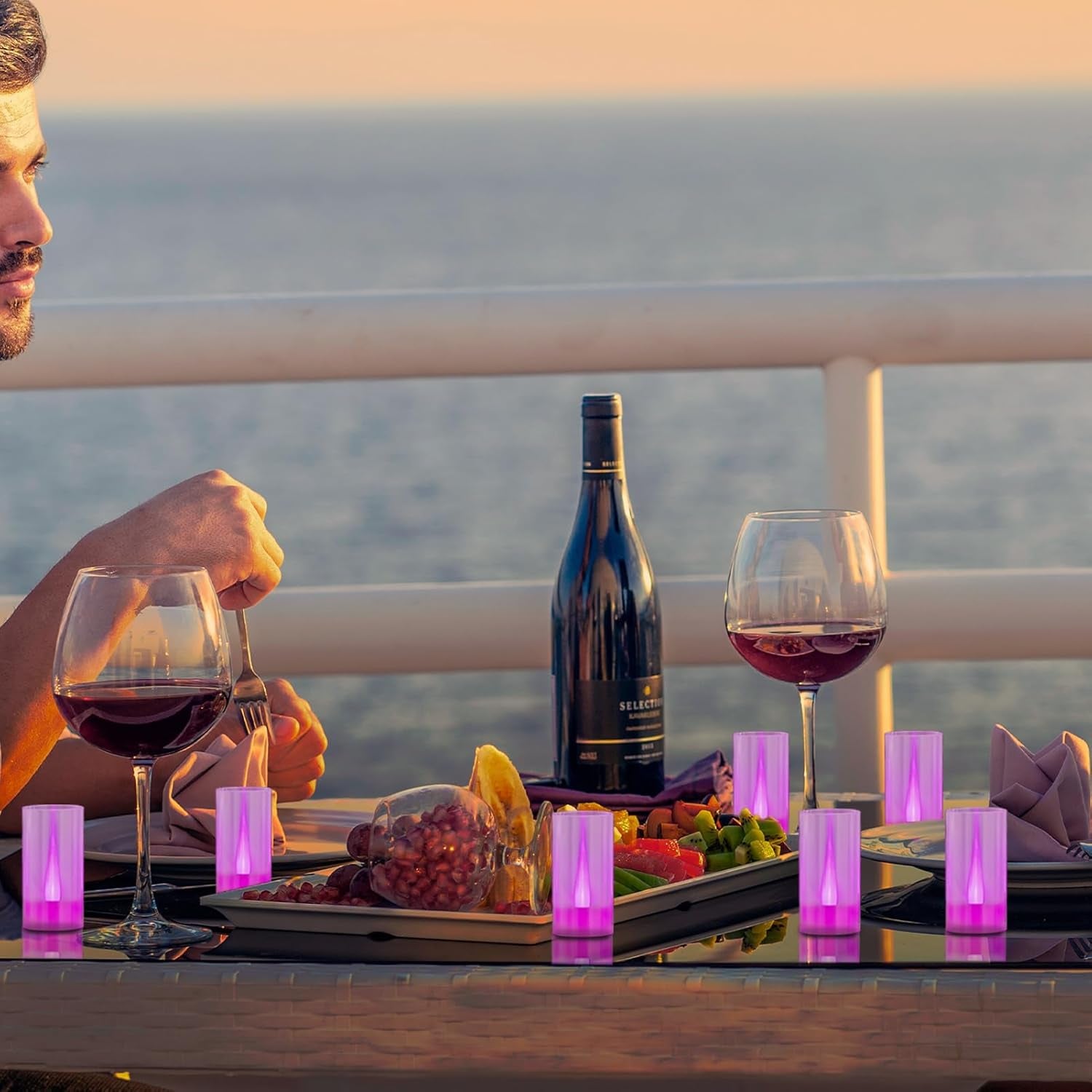 Flameless Candles, Battery Operated LED Pillar Candles, D1.5 X H3 Inch, Steady Pink Long Flame-Effect Light, Romantic Electronic Fake Votive Candles for Party, Halloween, Set of 12 (Pink)