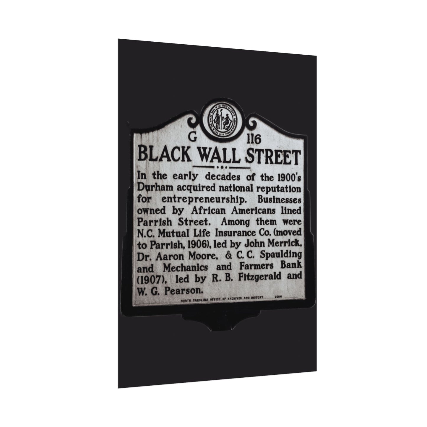 BLACK WALL STREET DURHAM NORTH CAROLINA Rolled Posters