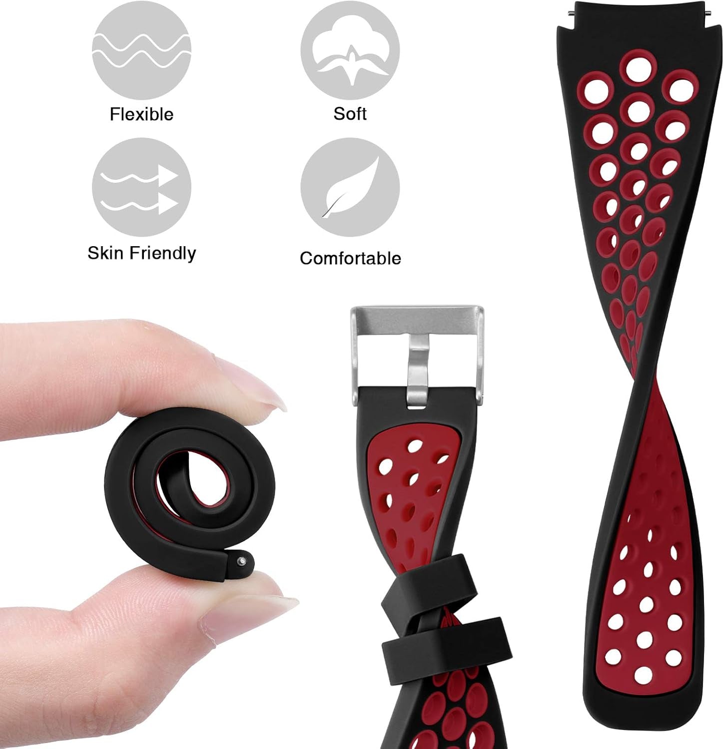 Compatible for Samsung Galaxy Watch 3 45Mm/Galaxy Watch 46Mm/Gear S3 Frontier, 22Mm Soft Silicone Breathable Watch Strap Wristband for Women Men,(Black/Red)