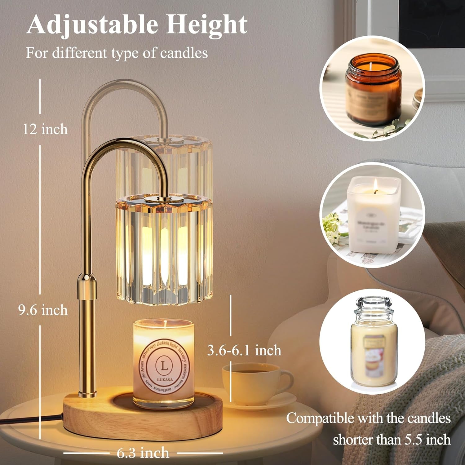Candle Warmer Lamp, with Timer and Dimmer, Adjustable Height, Gifts for Women Mom, House Warming Gifts New Home Decor, Wax Melt Warmer for Scented Jar Candles, with 2 Bulbs