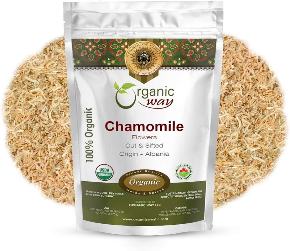 Chamomile Flowers Cut & Sifted (Matricaria Chamomilla) | Organic & Kosher Certified | Origin - Albania (8 Oz (Pack of 1)) TLBH