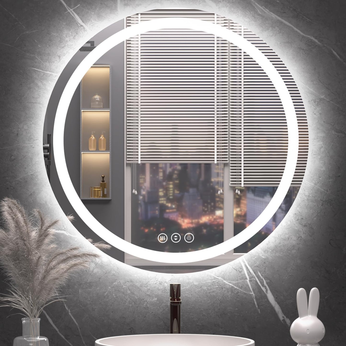Round LED Bathroom Mirror with Lights, Backlit & Front Lighted, Wall-Mounted Vanity Mirror 3000K/4000K/6000K, Memory Functions, Anti-Fog, Dimmable Smart Mirror (Round 24" X 24")