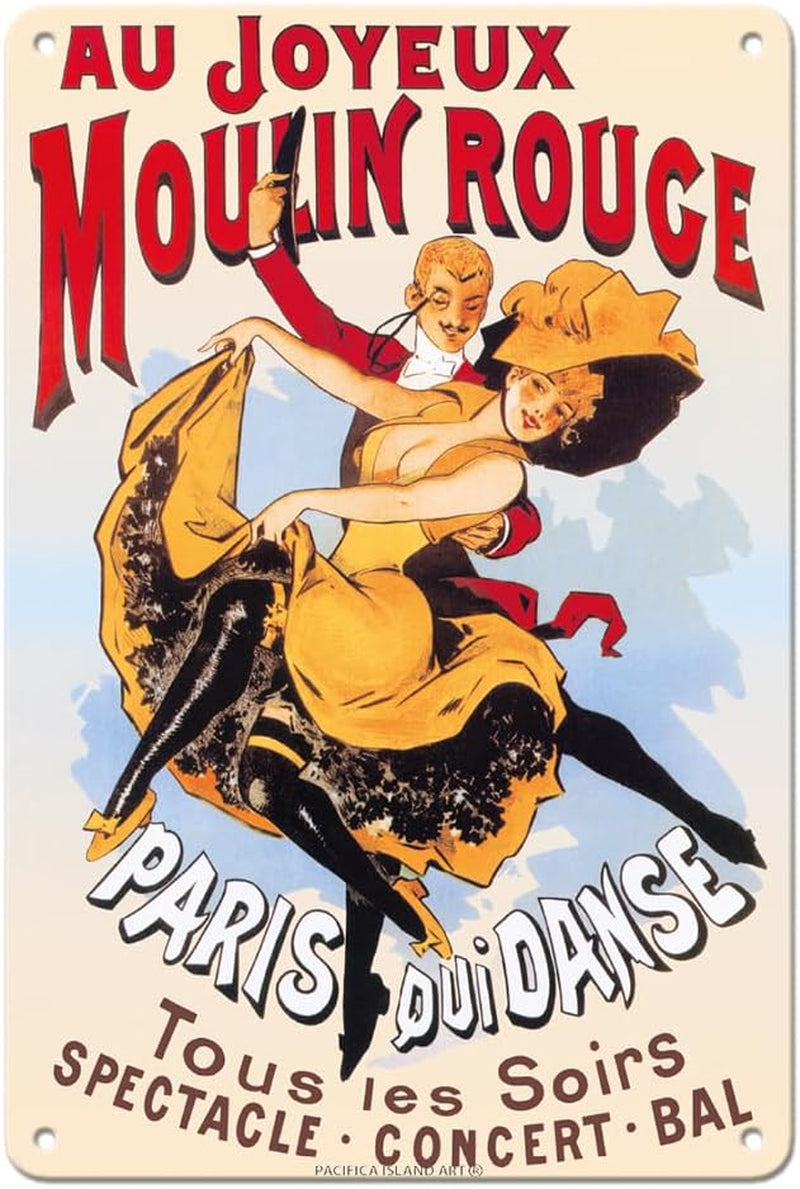 Au Joyeux Moulin Rouge (Happy at the Moulin Rouge) - Dance Cabaret - Paris France - Vintage Theater Poster C.1890S - 8 X 12 Inch Vintage Metal Tin Sign