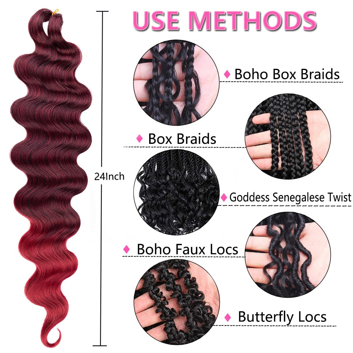 3 Packs Body Wave Braiding Hair 24 Inch Pre-Feathered Ombre French Curl Wavy Braiding Hair Premium Bouncy Wavy Texture Braiding Synthetic Hair Braids for Boho Box Braids Crochet Hair(Tbug#)