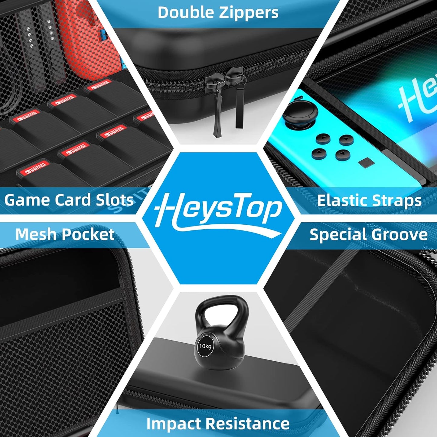 Switch Case Compatible with Nintendo Switch, 9 in 1 Switch Accessories Kit with Carrying Case, Dockable Protective Case, HD Screen Protector and 6Pcs Thumb Grips Caps