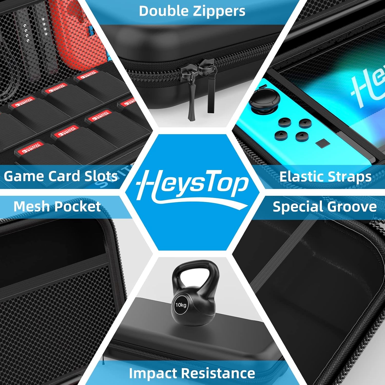 Switch Case Compatible with Nintendo Switch, 9 in 1 Switch Accessories Kit with Carrying Case, Dockable Protective Case, HD Screen Protector and 6Pcs Thumb Grips Caps