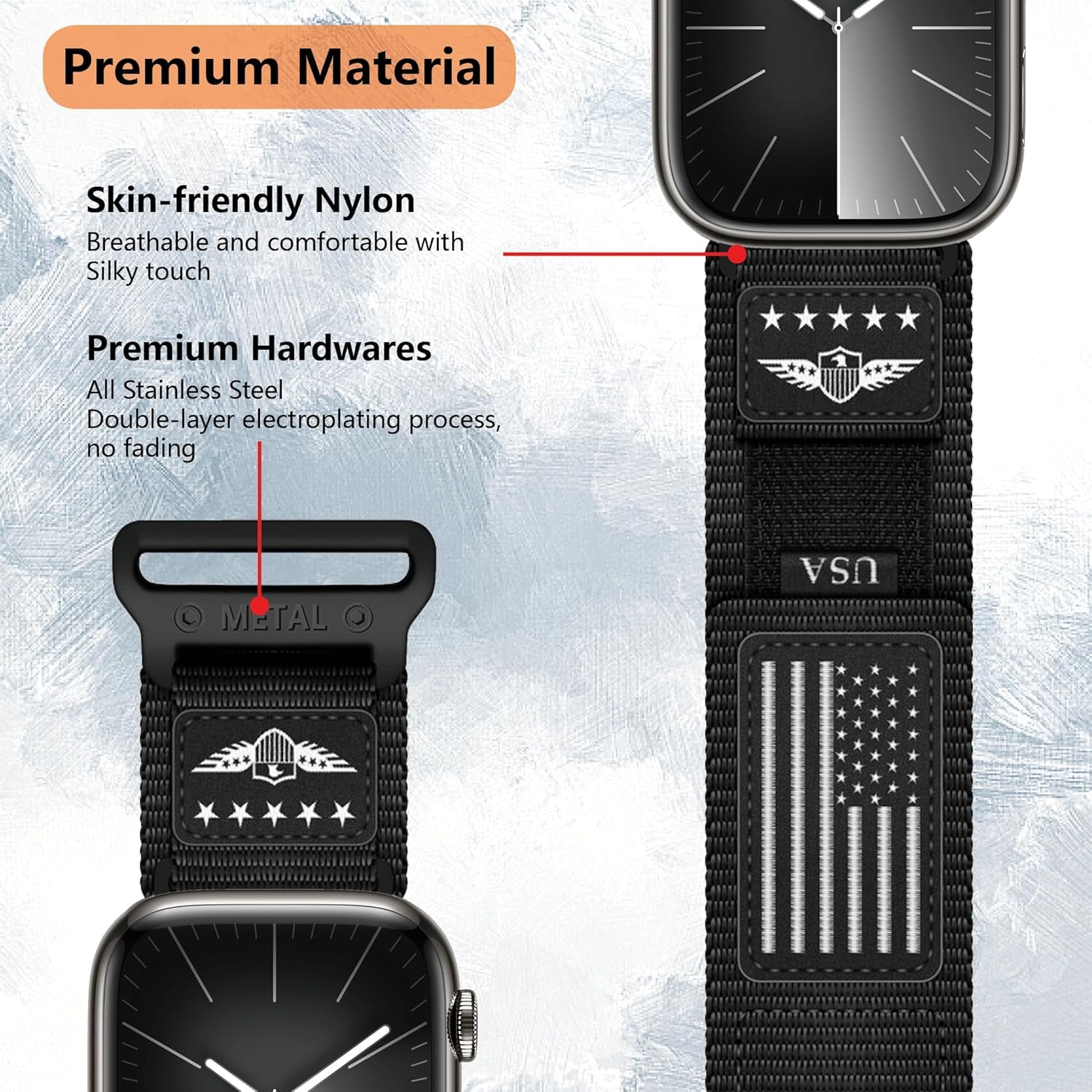 Rugged Nylon for Apple Watch Ultra/2 Band 49Mm Iwatch Bands 45Mm 44Mm 42Mm Men,Soft Woven Adjustable Stars-Stripes Flag Wristbands Strap for Apple Watch Ultra Band 9/8/7/6/5/4/3/Se/Ultra2 44/45/49 Mm