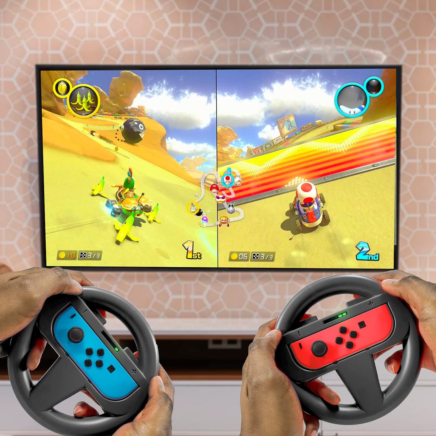 Steering Wheels for Nintendo Switch & OLED Console Joycons, Racing Wheels for Mario Kart 8 Deluxe [Mariokart Switch Steering Wheel Joycon Controller Attachment Accessories]-Twin Pack [2X Black]