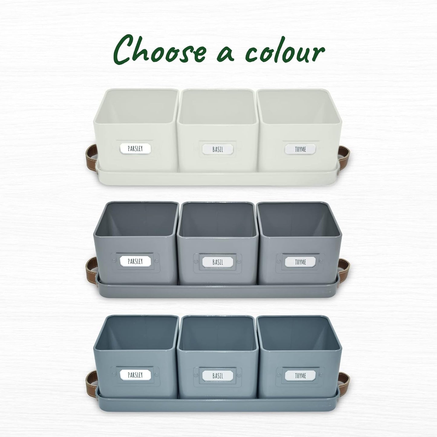 Herb Planter Indoor - Set of 3 Warmstone Indoor Herb Garden Pots for Plants with Leather Handled Tray - Window Sill Plant Shelf - Herb Pots with Drainage Holes and Labels