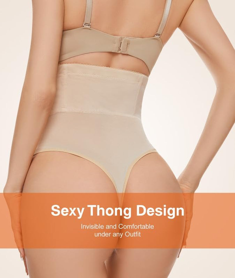 Thong Shapewear Tummy Control Underwear for Women High Waisted Stay-Put Body Shaper Girdle Targeted Compression