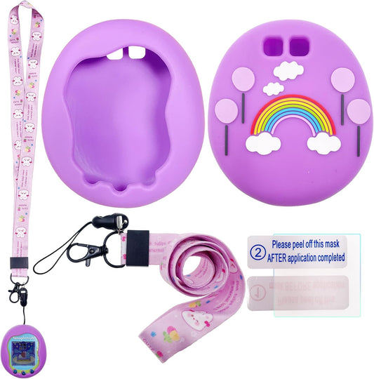 Silicone Case Cover, Lanyard and Screen Protector Film for Tamagotchi Uni Virtual Interactive Pet Game Machine (Purple) ZOUSA