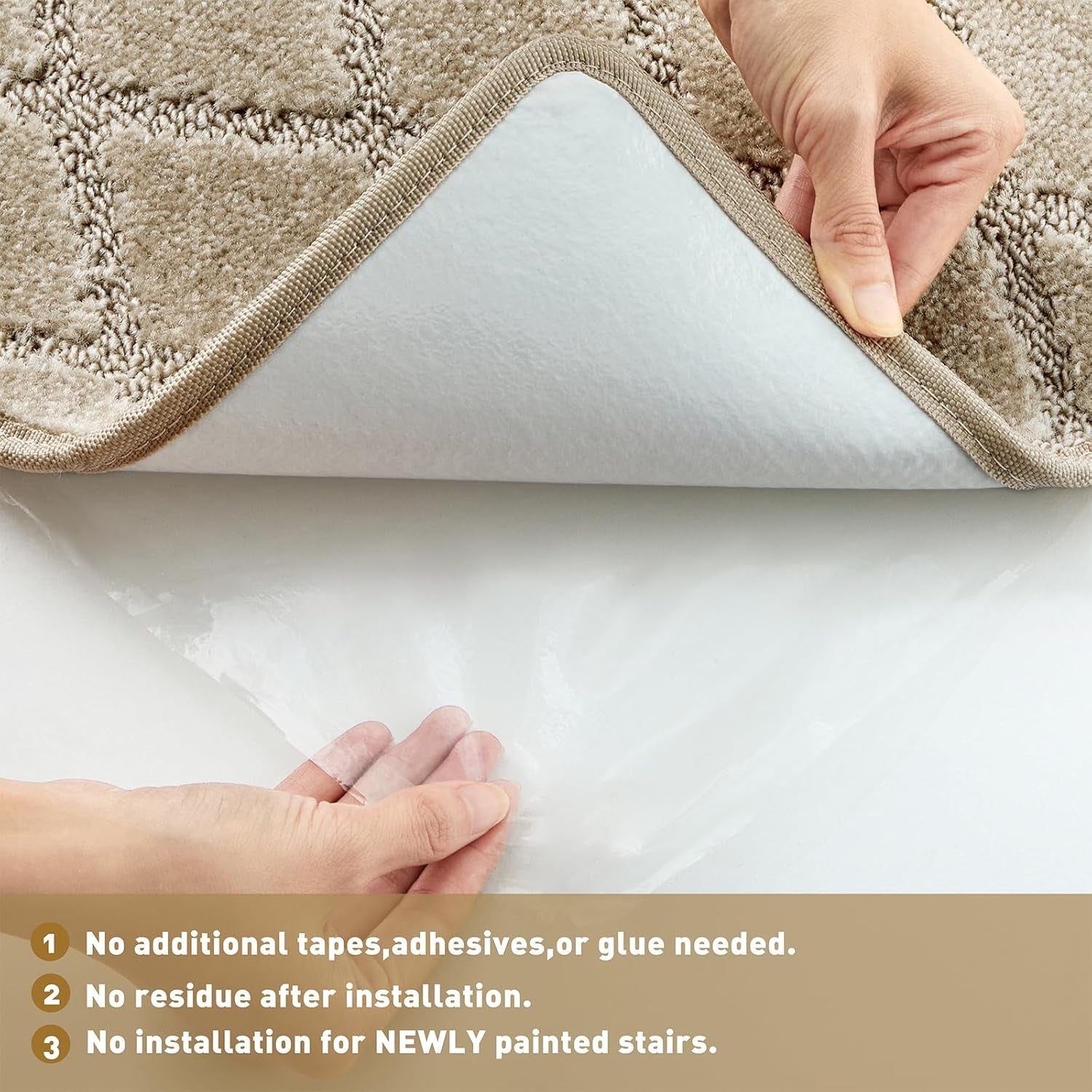 Carpet Stair Tread Landing Mat Tape Free Self Adhesive Non Slip Skid Resistant Indoor Doormat Area Rug Floor Mat for Kitchen Bathroom Workstations Washable 2' X 3'