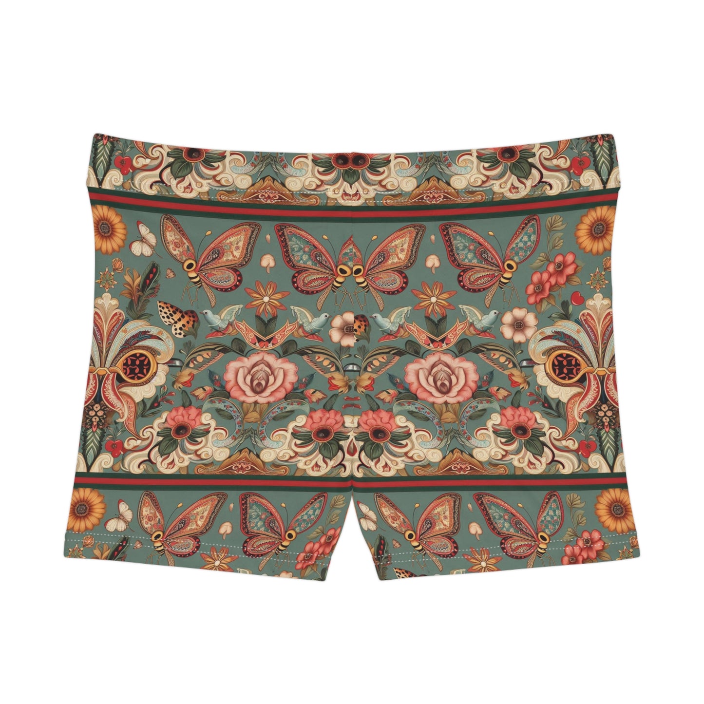 Floral Butterfly Women's Shorts - Gucci-inspired Retro Revival design with playful paisley patterns