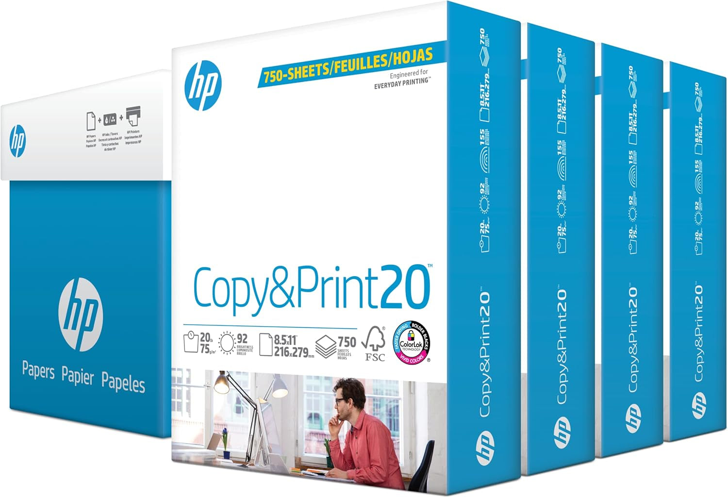 HP Printer Paper | 8.5 X 11 Paper | Copy &Print 20 Lb | 1 Ream Case - 500 Sheets| 92 Bright | Made in USA - FSC Certified | 200060