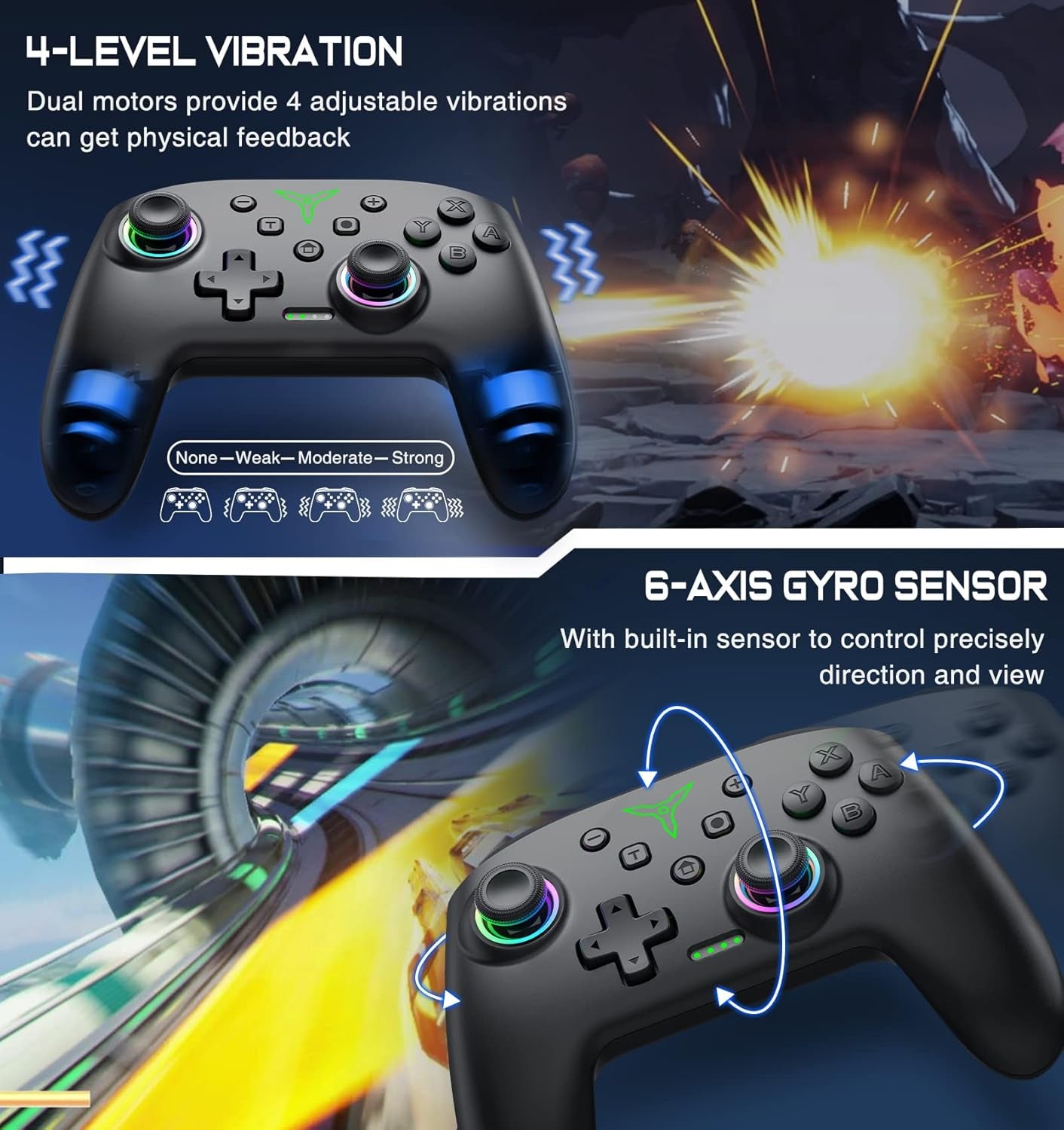 Switch Controller, Wireless Switch Controller Compatible with Switch Controller/Switch Lite/Oled, Wireless Switch Controllers Work with Ios/Android/Pc with RGB Light, Programmable, TURBO & Wakeup