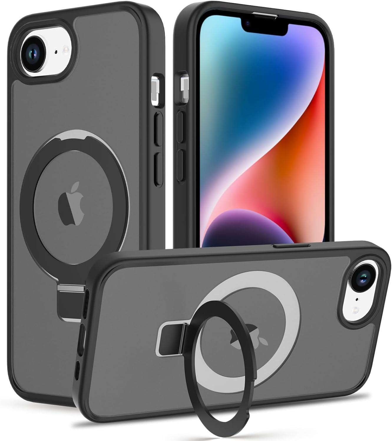 2025 New Magnetic for Iphone 16E Case,Compatible with Magsafe,Military Grade Drop Tested, Shockproof Matte Translucent Hard Back Slim Protective Case.Black Magnetic Circle.