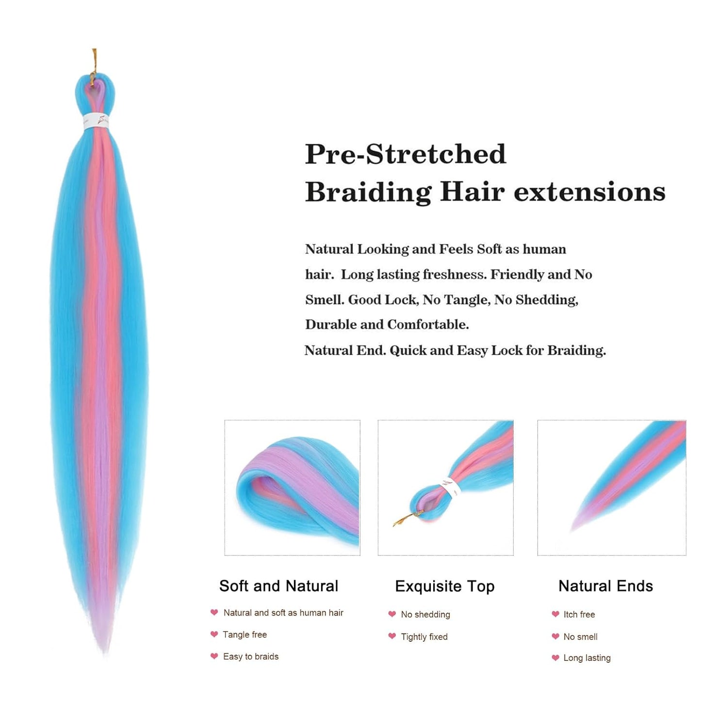 Braiding Hair Pre Stretched - 26 Inch Pre Stretched Braiding Hair 8 Packs Ombre Braiding Hair for Black Women (1B+Lavender Purple/Sky Blue/Pink)