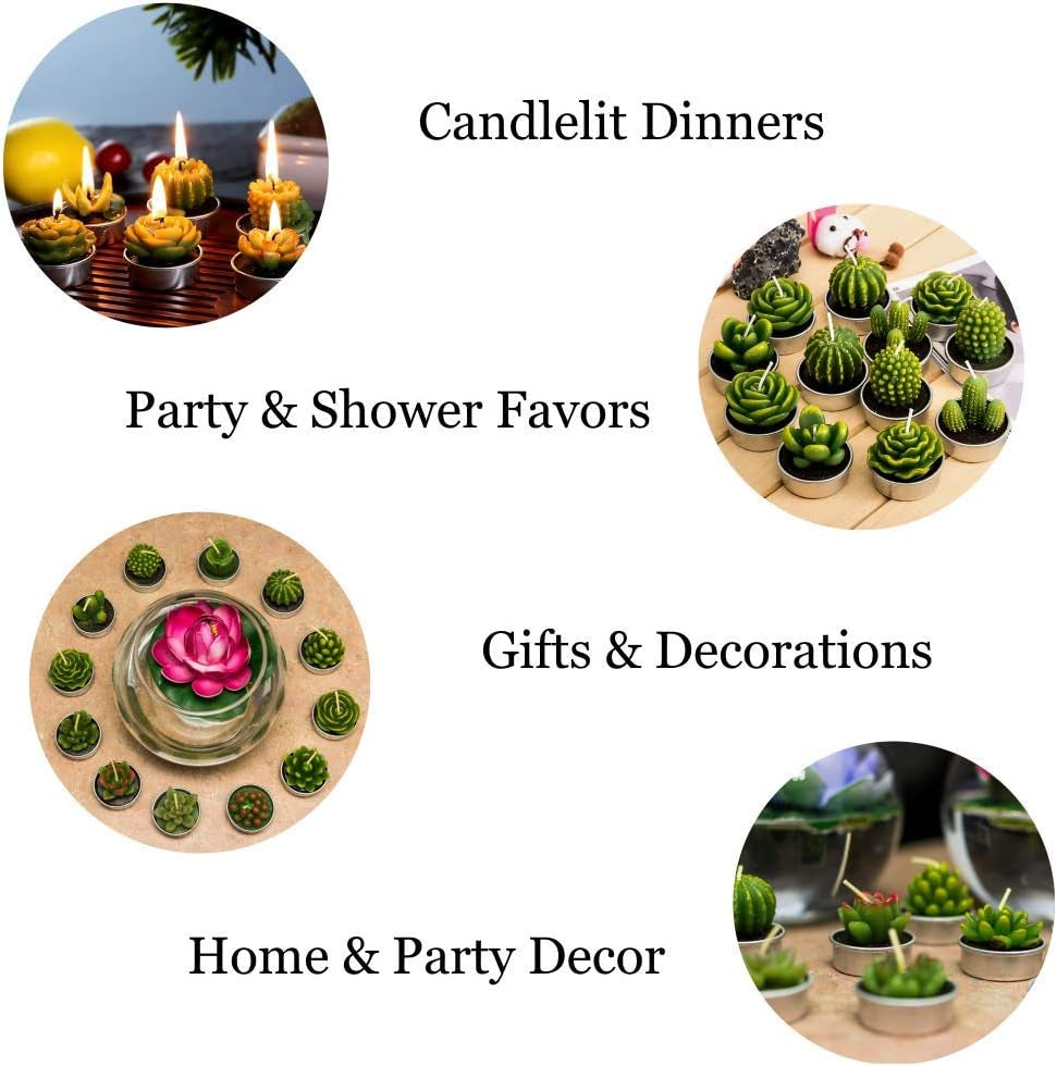 Cactus Tealight Candles, Unscented Decoration Tea Lights Candle, for Decor, Party Favors, Wedding, Baby, and Bridal Shower (12 Pieces)
