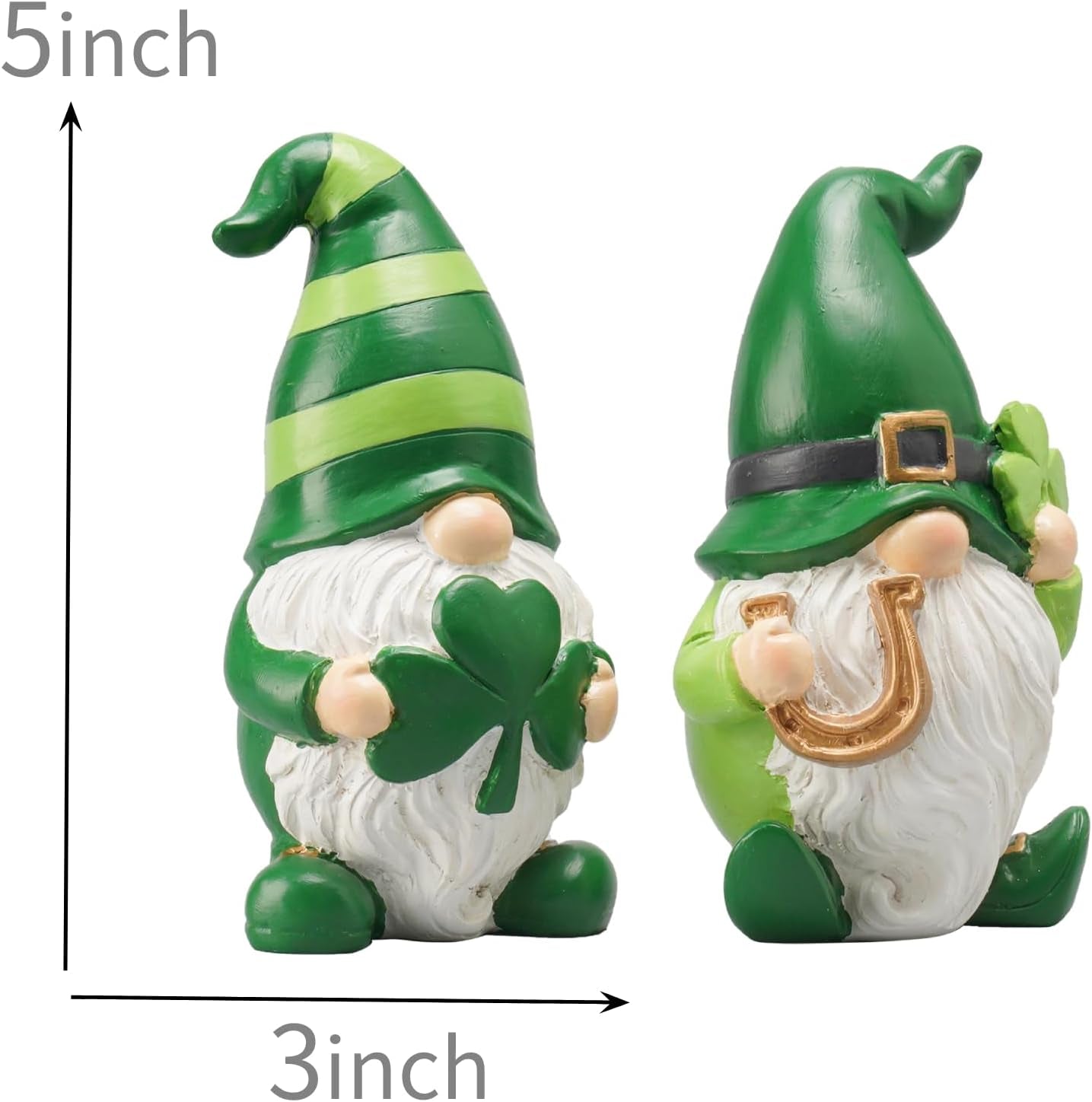 St Patricks Day Decorations Gnome Décor - 2Pc Resin Gnome Figurines with Green Shamrock Horseshoe Modern Farmhouse Décor for Tabletop Home Décor