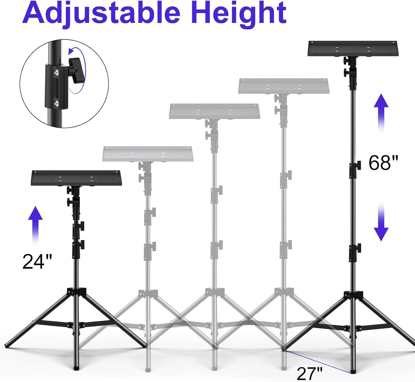 Projector Screen and Stand, 120 Inch, Projector Stand Tripod Projector Mount Portable Laptop Tripod Stand Adjustable Height 24 to 68 Inch