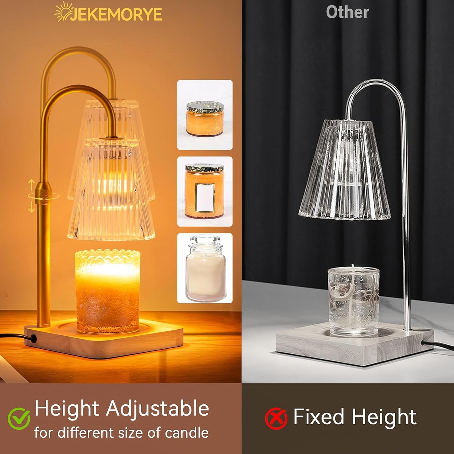 Candle Warmer Lamp with Timer and 2 Bulbs - Adjustable Height Wax Melt Electric Light Warming Dimmable Top Melter Heater for Melting Heating Small Jar Candles Gifts Women Mom Birthday Home Desk Decor
