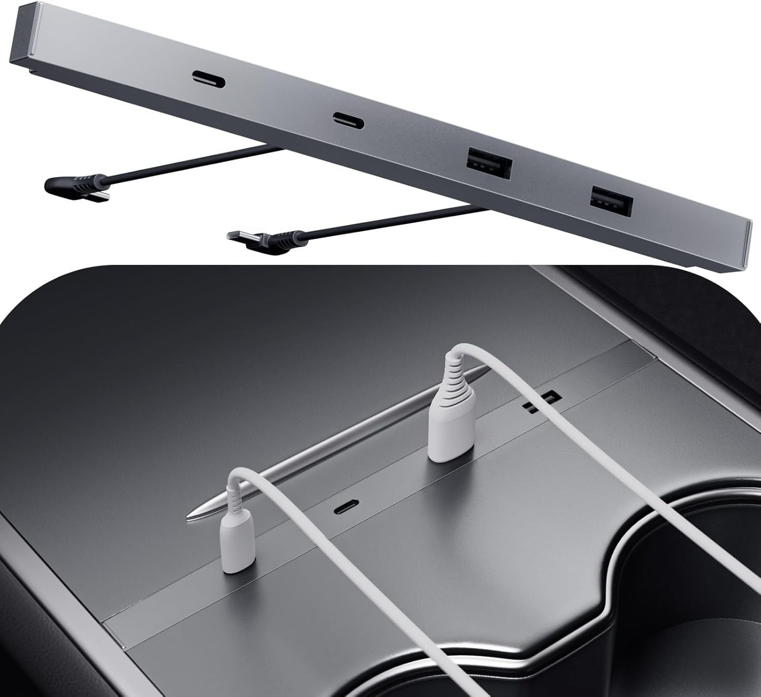 Tesla USB Hub with RGB LED Light for Tesla Model 3, Model Y Accessories 2023 2022 2021, Fast Charging 100% Fit Docking Station for Center Console,