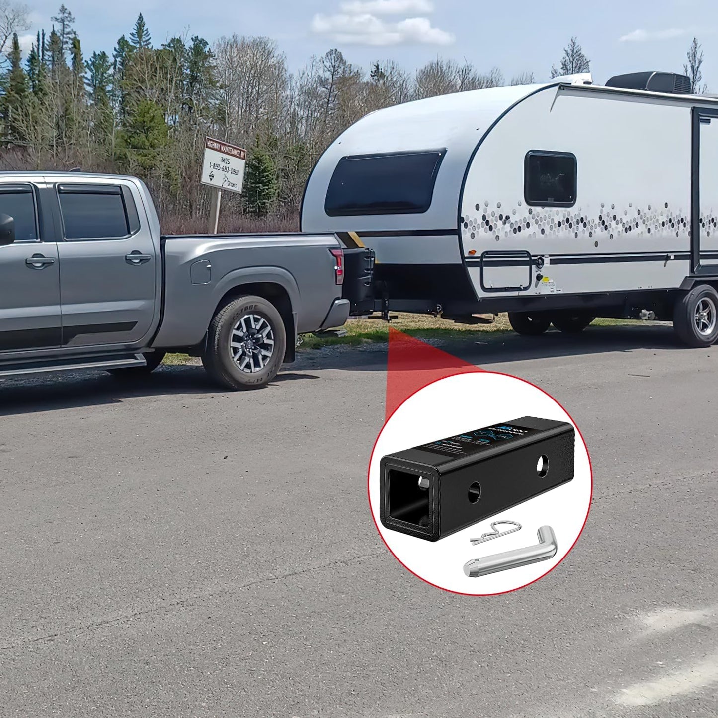 Trailer Hitch Receiver Adapter Reducer Sleeve 2 to 1-1/4 Inch with 5/8" Hitch Pin and Clip Hitches Towing Accessories for Tractor Bucket RV UTV Truck Bike Rack Cargo Carriers Carbon Steel