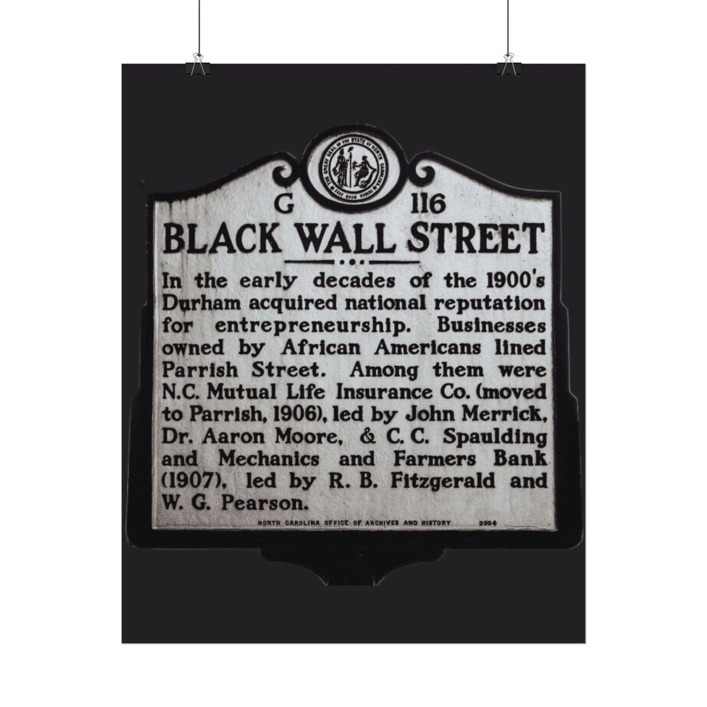 BLACK WALL STREET DURHAM NORTH CAROLINA Rolled Posters