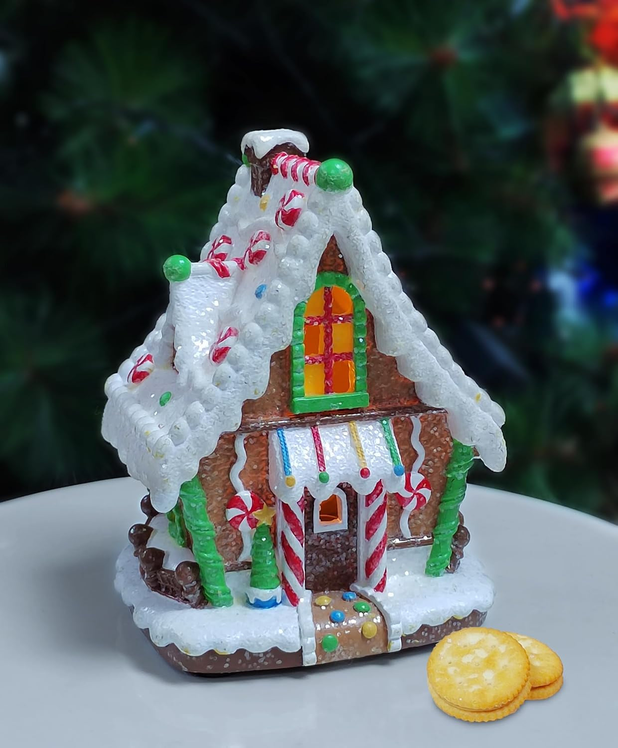 6.22”H Gingerbread Village House - LED Lights, Battery Operated Christmas Village - Hand-Painted Resin Polyresin