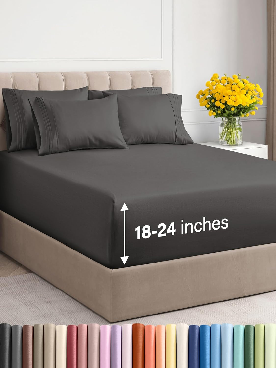 Extra Deep King Sheet Set - 6 Piece Breathable & Cooling Sheets - Hotel Luxury Bedding Set 18-24 Inch Extra Deep Pockets - Easy & Secure Fit - Super Soft, Wrinkle Free & Comfy - Navy Blue, King Size