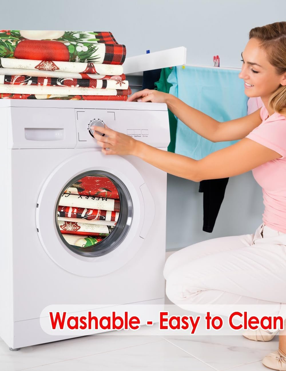 Set of 2 Christmas Table Runner, Including Linen Christmas Trees Table Runner, Merry Christmas Santa Claus Table Runner for Xmas Holiday Seasonal Winter Decoration Indoor Party Wedding 90In