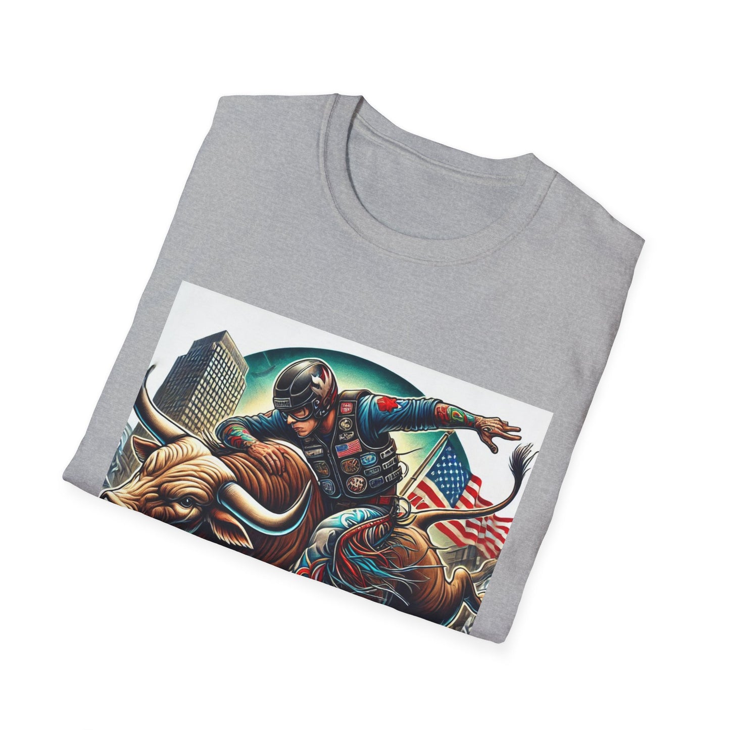 Professional Bull Riders 3D tattoo image featuring Albany City in New York State Unisex Softstyle T-Shirt