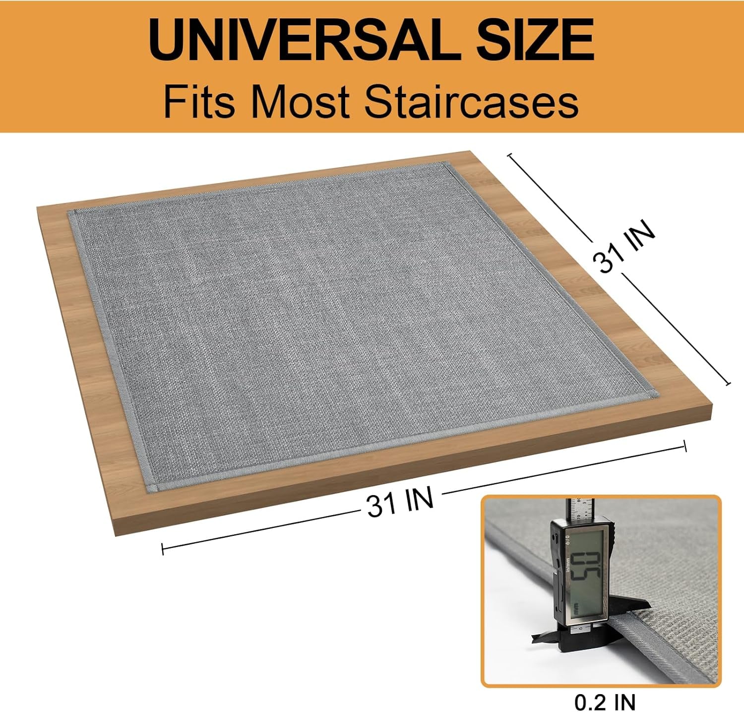 Stair Treads Carpet for Wooden Steps, Non Slip Landing Mat Rug Whit Rubber Backing, Polyester Soft Stairs Resistant Indoor Skid Runner Safety Rugs for Family, Absorbent Washable 31" X 31" Gray