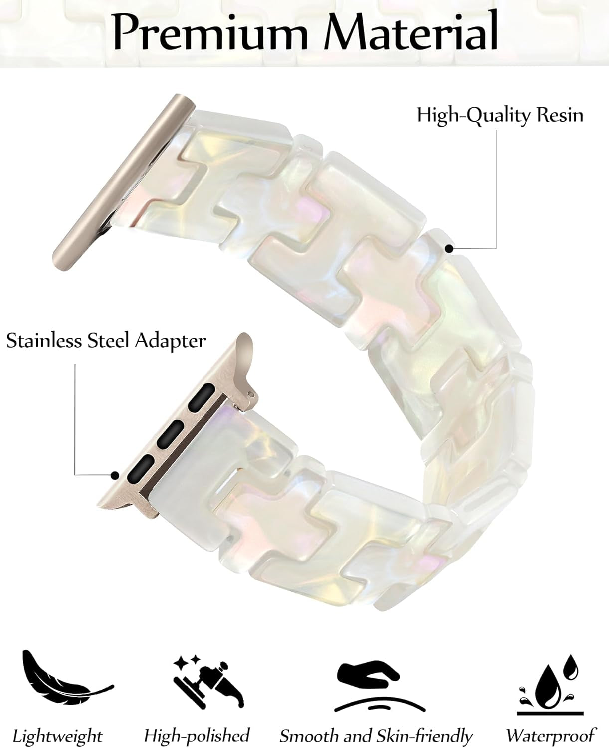 Slim Leather-Bands Resin Stretchy Watch Band Bundle Compatible with Apple Watch Band 38Mm 40Mm 41Mm 42Mm 44Mm 45Mm 49Mm Strap Wristband for Women for Iwatch Series 9/8/7/6/5/4/3/2/1/Se/Ultra