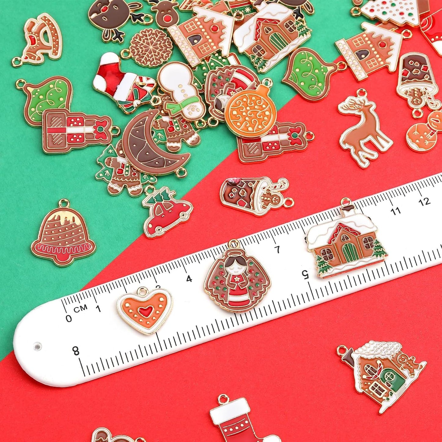110Pcs/55 Pairs Christmas Charms, Christmas Charms for Jewelry Making, Christmas Gingerbread Man Charm Holiday Gold Enamel Pendants for DIY Bracelet Necklaces Earrings Craft Supplies