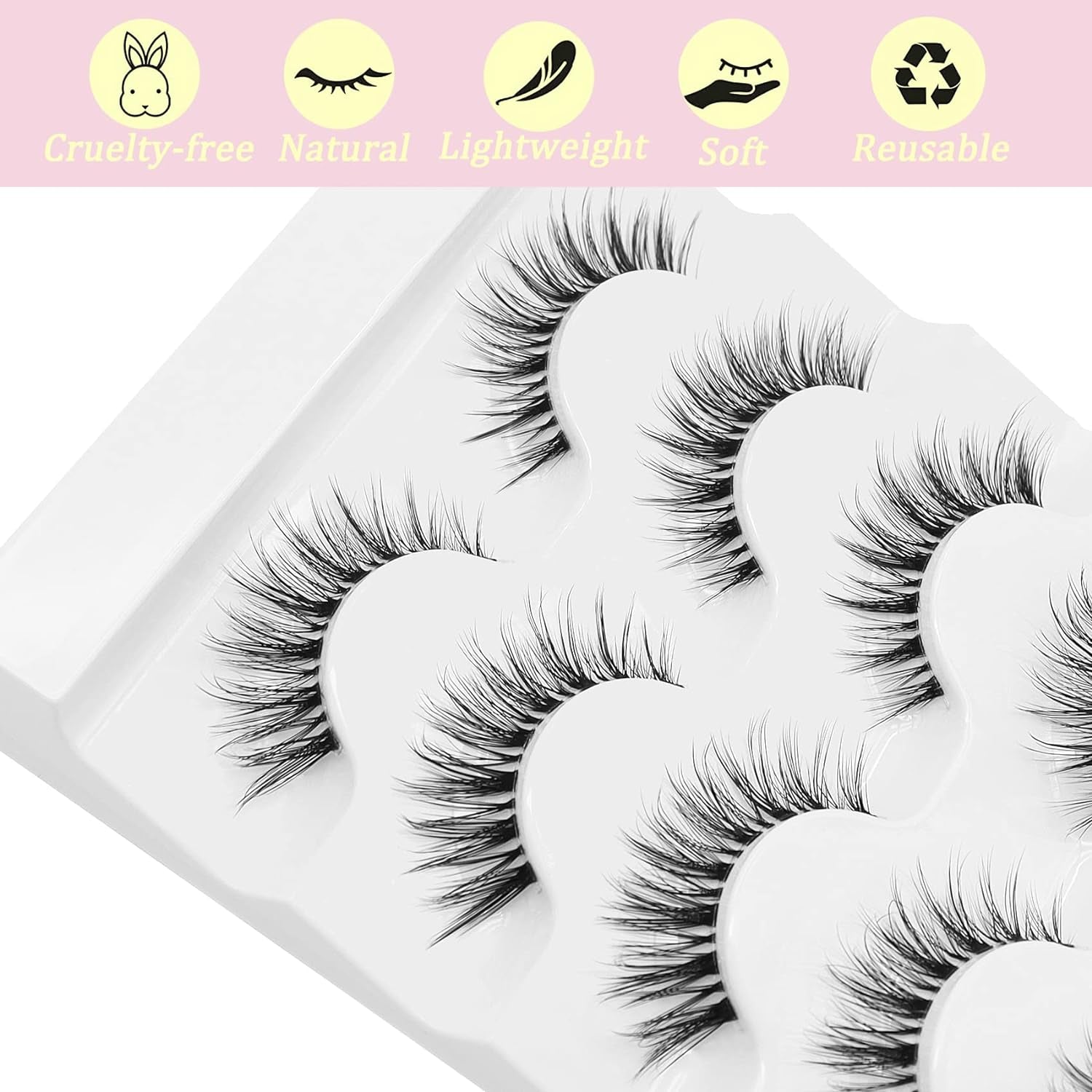 Lashes 5D Faux Mink Lashes 100% Handmade Luxurious Fake Eyelashes Lightweight Fluffy False Eyelashes 5 Pairs Pack (G2)