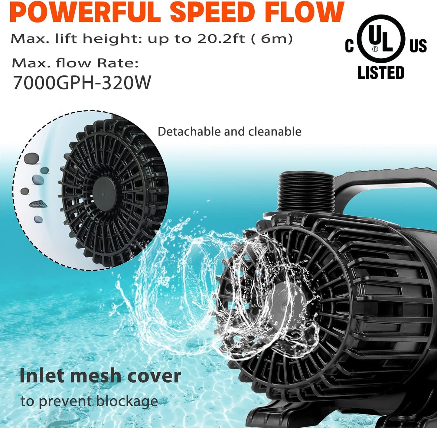(7000GPH-320W, UL Listed) High Flow Submersible Water Pump - Pond Pump - Submersible Pump - Water Fountain Pump - Aquarium Pump,Ps- 7000 TRUCK DRIVER