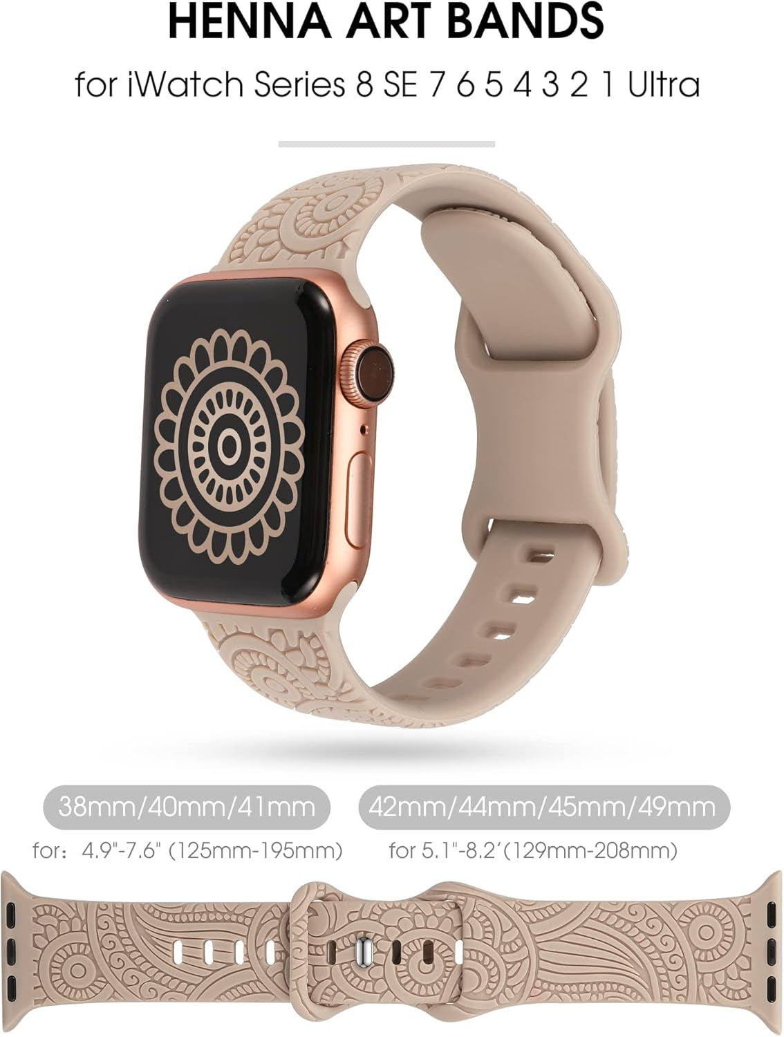 Boho Engraved Band Compatible with Apple Watch Band 42/44/45/46/49Mm Women Men, Bohemian Designer Sport Soft Silicone Fancy Dressy Straps for Iwatch Series Ultra 10/9/SE/8/7/6/5/4/3/2/1