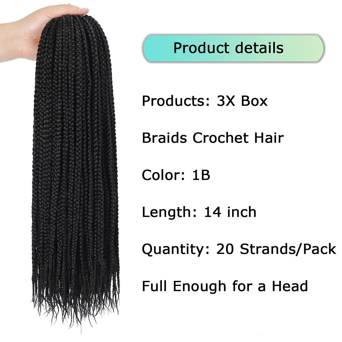 Crochet Box Braids Hair Pre Looped Goddess Box Braids Crochet Braiding Hair 7 Packs Crochet Box Braids 3X Box Braids Crochet Hair (14 Inch, 1B)