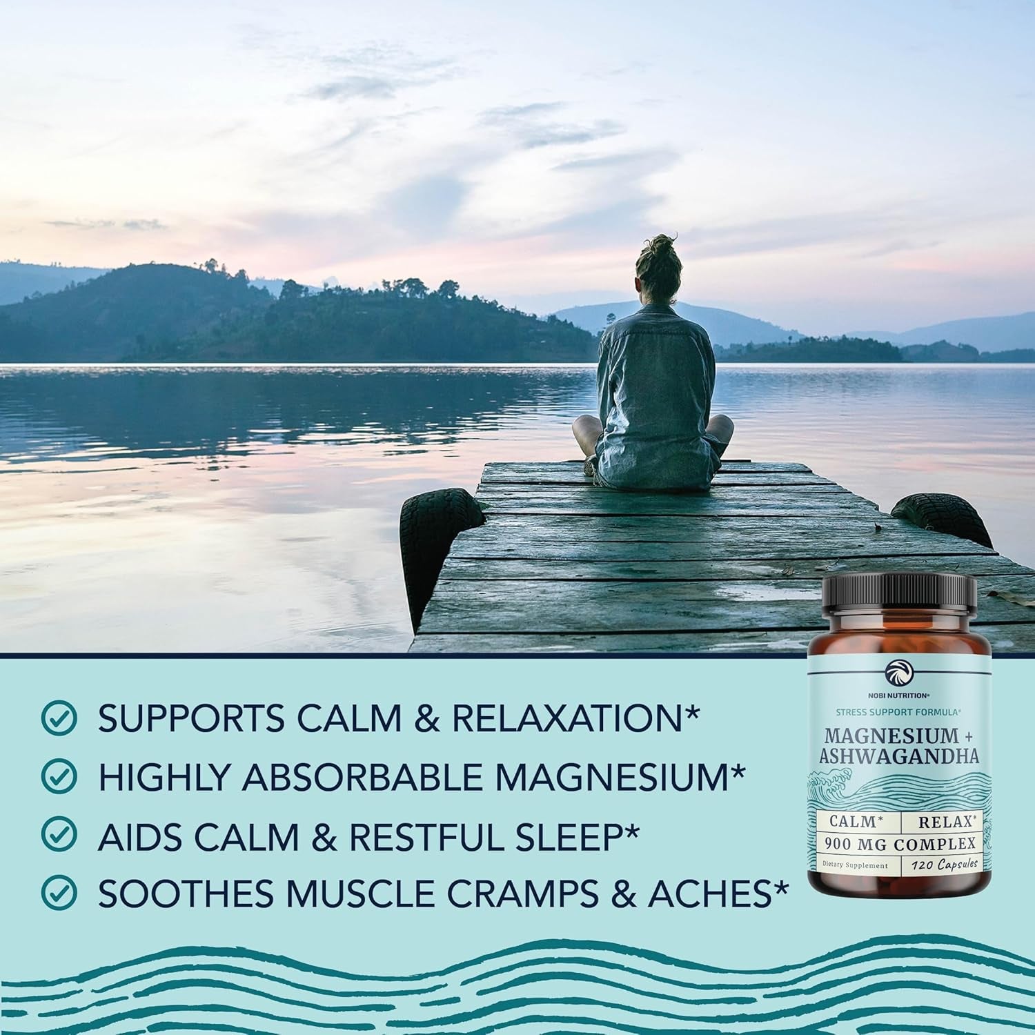 Magnesium Ashwagandha | Calming Magnesium Supplement for Adults | Relax, Rest, Calm Mood & Sleep Support | Mag Citrate & Oxide 400 Mg + Ashwagandha 500 Mg | Muscle Health & Stress Relief | 120 Ct TLBH