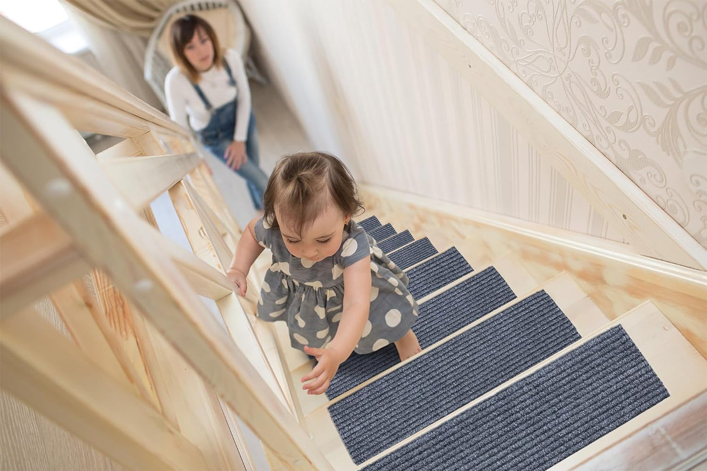 Solid Design Non-Slip Rubberback 8" X 30" Indoor/Outdoor Waterproof Stair Treads for Stairs, Garage, Patio, 7 Pack, Gray